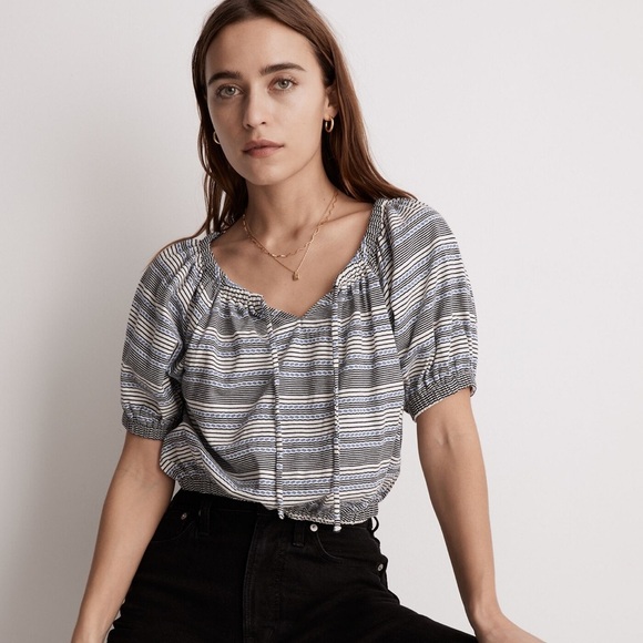 Madewell Tops - NWT Madewell Jacquard Keyhole Crop Top‎ in Stripe Size Small